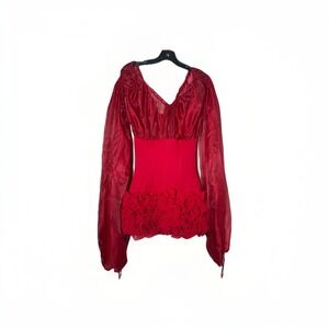 Miss Rosier Léonie Red Ruffled Corset Mini Dress Size Small Valentines Day Sheer
